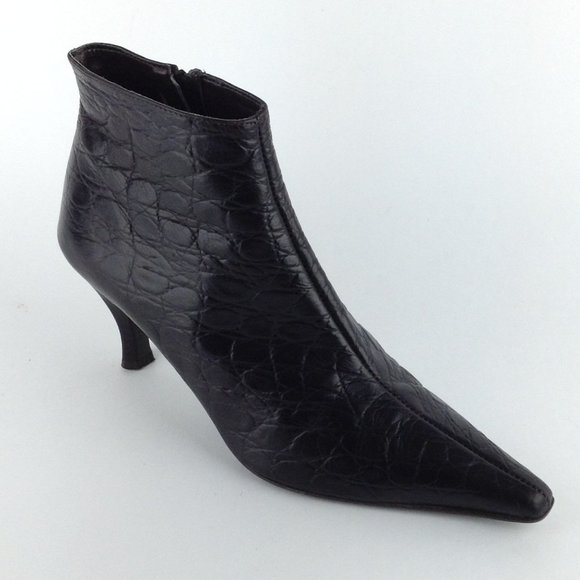 A. Giannetti Brown Croc Embossed  Italian Ankle Booties - Picture 4 of 16